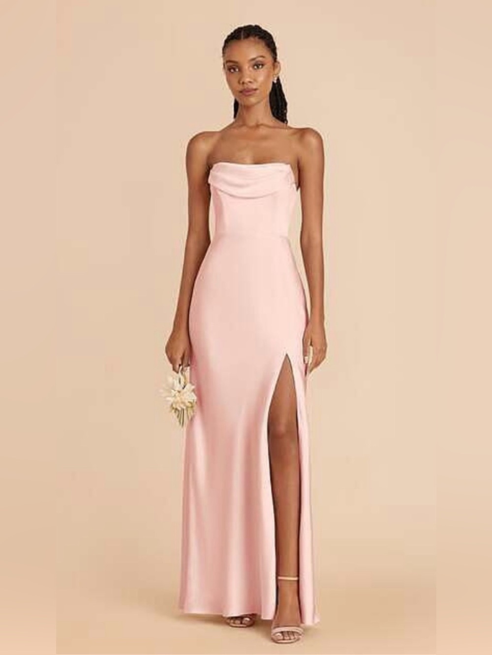 Birdy grey pink off the shoulder satin maxi dress